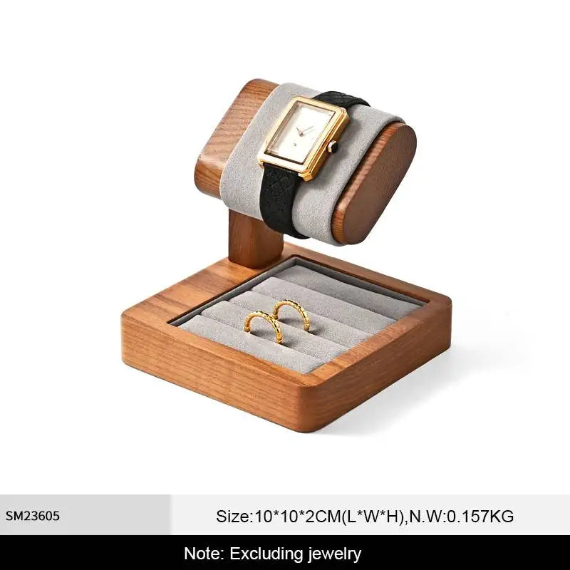 Multi-Style Wooden Watch & Jewelry Display Stand - Premium Wood Storage Velvet Pad, Organizer for Watches, Bracelets Rings