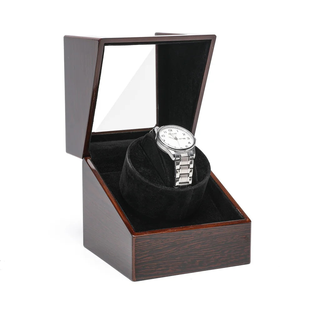 Luxry Single Watch Winder Battery Wooden Shaker Watch Box Automatic Winder Glass Storage Case Mabuchi Motro