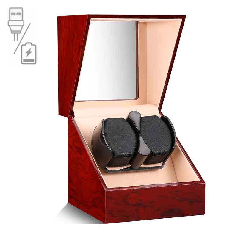 Luxry Single Watch Winder Battery Wooden Shaker Watch Box Automatic Winder Glass Storage Case Mabuchi Motro