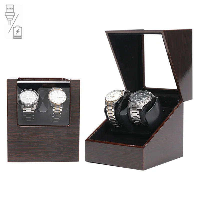 Luxry Single Watch Winder Battery Wooden Shaker Watch Box Automatic Winder Glass Storage Case Mabuchi Motro