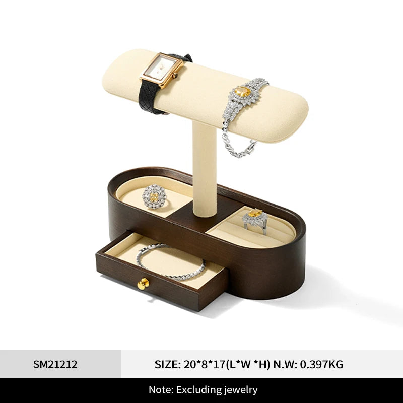 Multi-Style Wooden Watch & Jewelry Display Stand - Premium Wood Storage Velvet Pad, Organizer for Watches, Bracelets Rings