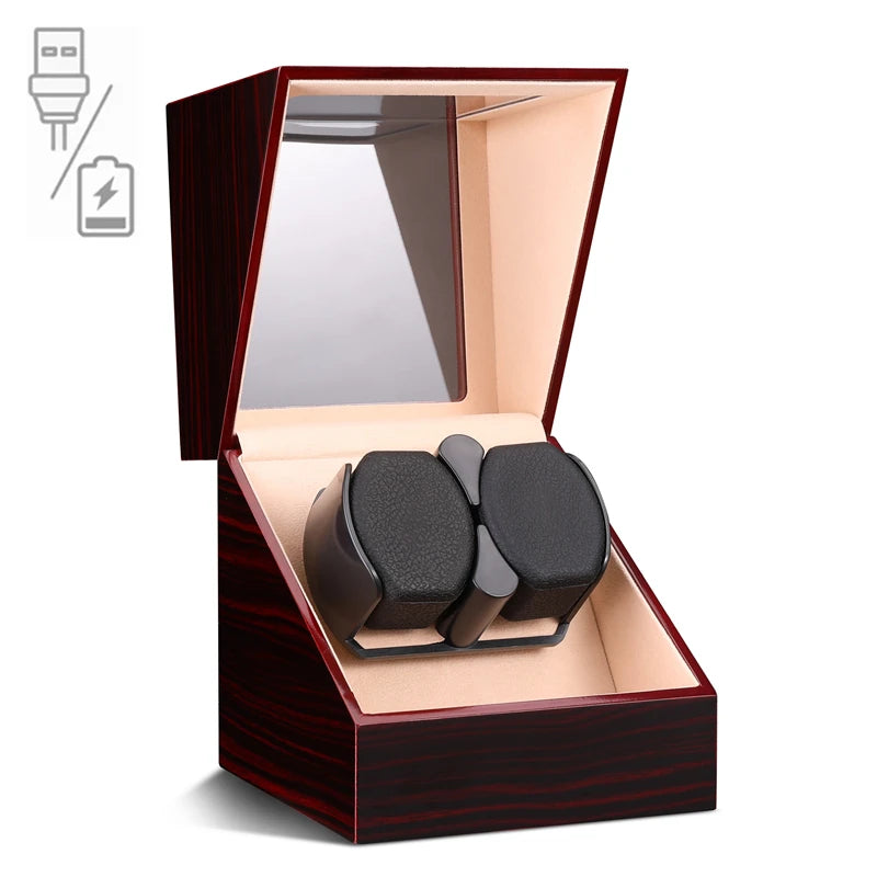 Luxry Single Watch Winder Battery Wooden Shaker Watch Box Automatic Winder Glass Storage Case Mabuchi Motro