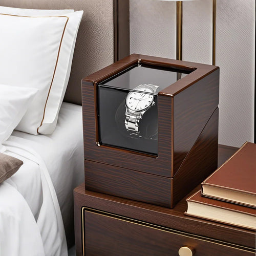 Luxry Single Watch Winder Battery Wooden Shaker Watch Box Automatic Winder Glass Storage Case Mabuchi Motro