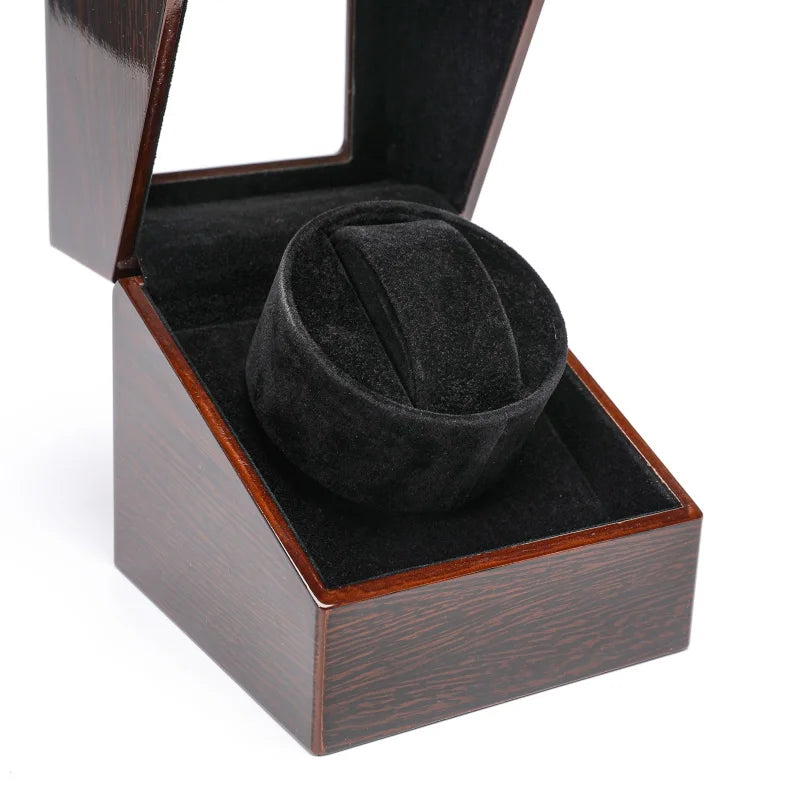 Luxry Single Watch Winder Battery Wooden Shaker Watch Box Automatic Winder Glass Storage Case Mabuchi Motro