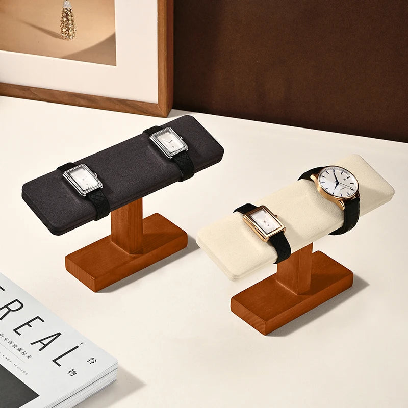 Multi-Style Wooden Watch & Jewelry Display Stand - Premium Wood Storage Velvet Pad, Organizer for Watches, Bracelets Rings