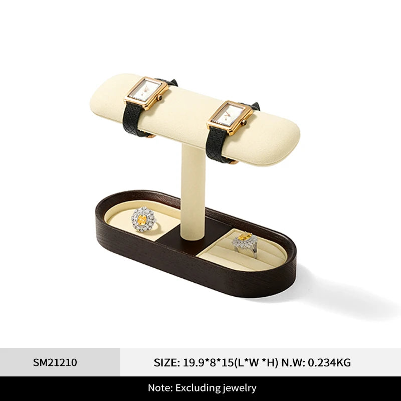 Multi-Style Wooden Watch & Jewelry Display Stand - Premium Wood Storage Velvet Pad, Organizer for Watches, Bracelets Rings