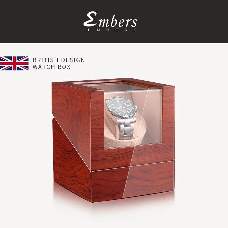 Luxry Single Watch Winder Battery Wooden Shaker Watch Box Automatic Winder Glass Storage Case Mabuchi Motro