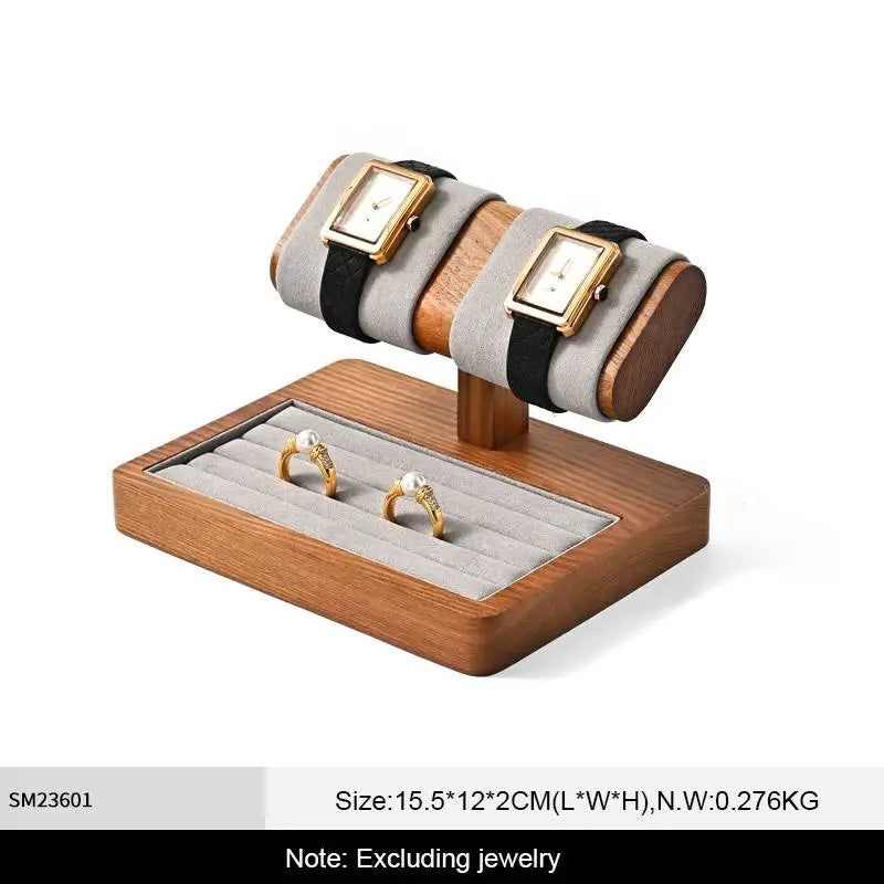 Multi-Style Wooden Watch & Jewelry Display Stand - Premium Wood Storage Velvet Pad, Organizer for Watches, Bracelets Rings