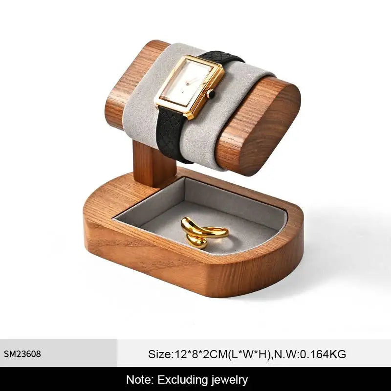 Multi-Style Wooden Watch & Jewelry Display Stand - Premium Wood Storage Velvet Pad, Organizer for Watches, Bracelets Rings