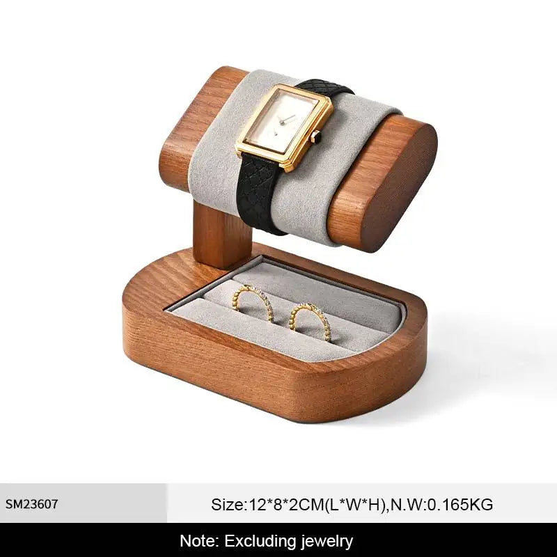 Multi-Style Wooden Watch & Jewelry Display Stand - Premium Wood Storage Velvet Pad, Organizer for Watches, Bracelets Rings