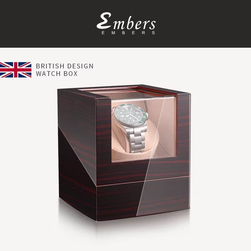 Luxry Single Watch Winder Battery Wooden Shaker Watch Box Automatic Winder Glass Storage Case Mabuchi Motro