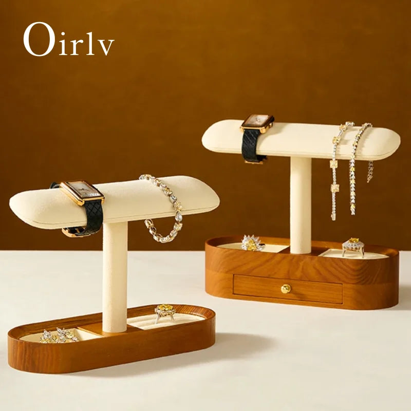 Multi-Style Wooden Watch & Jewelry Display Stand - Premium Wood Storage Velvet Pad, Organizer for Watches, Bracelets Rings