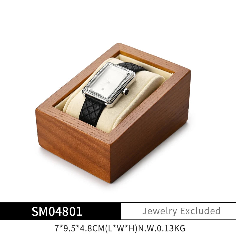 Multi-Style Wooden Watch & Jewelry Display Stand - Premium Wood Storage Velvet Pad, Organizer for Watches, Bracelets Rings