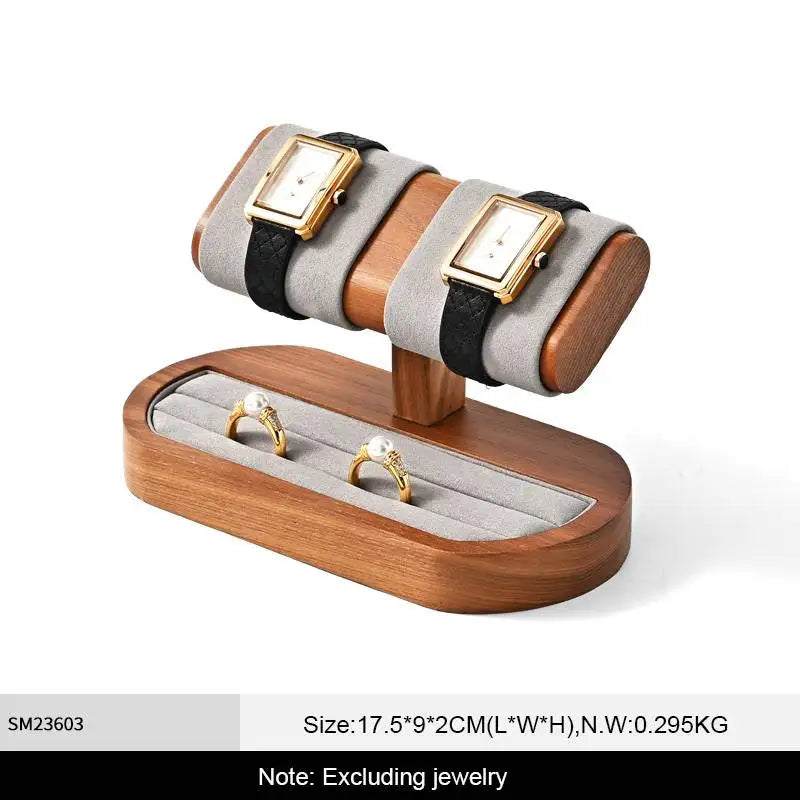 Multi-Style Wooden Watch & Jewelry Display Stand - Premium Wood Storage Velvet Pad, Organizer for Watches, Bracelets Rings