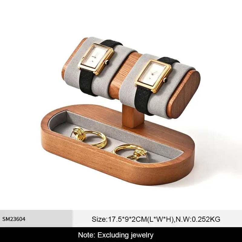 Multi-Style Wooden Watch & Jewelry Display Stand - Premium Wood Storage Velvet Pad, Organizer for Watches, Bracelets Rings