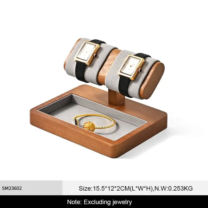 Multi-Style Wooden Watch & Jewelry Display Stand - Premium Wood Storage Velvet Pad, Organizer for Watches, Bracelets Rings